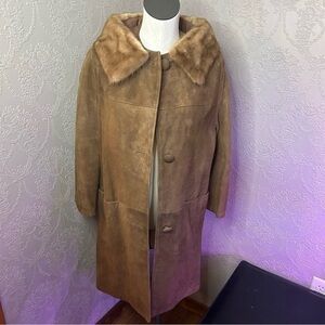 Elegant Tan Faux Fur Collar Coat Vintage Leather Coat 8